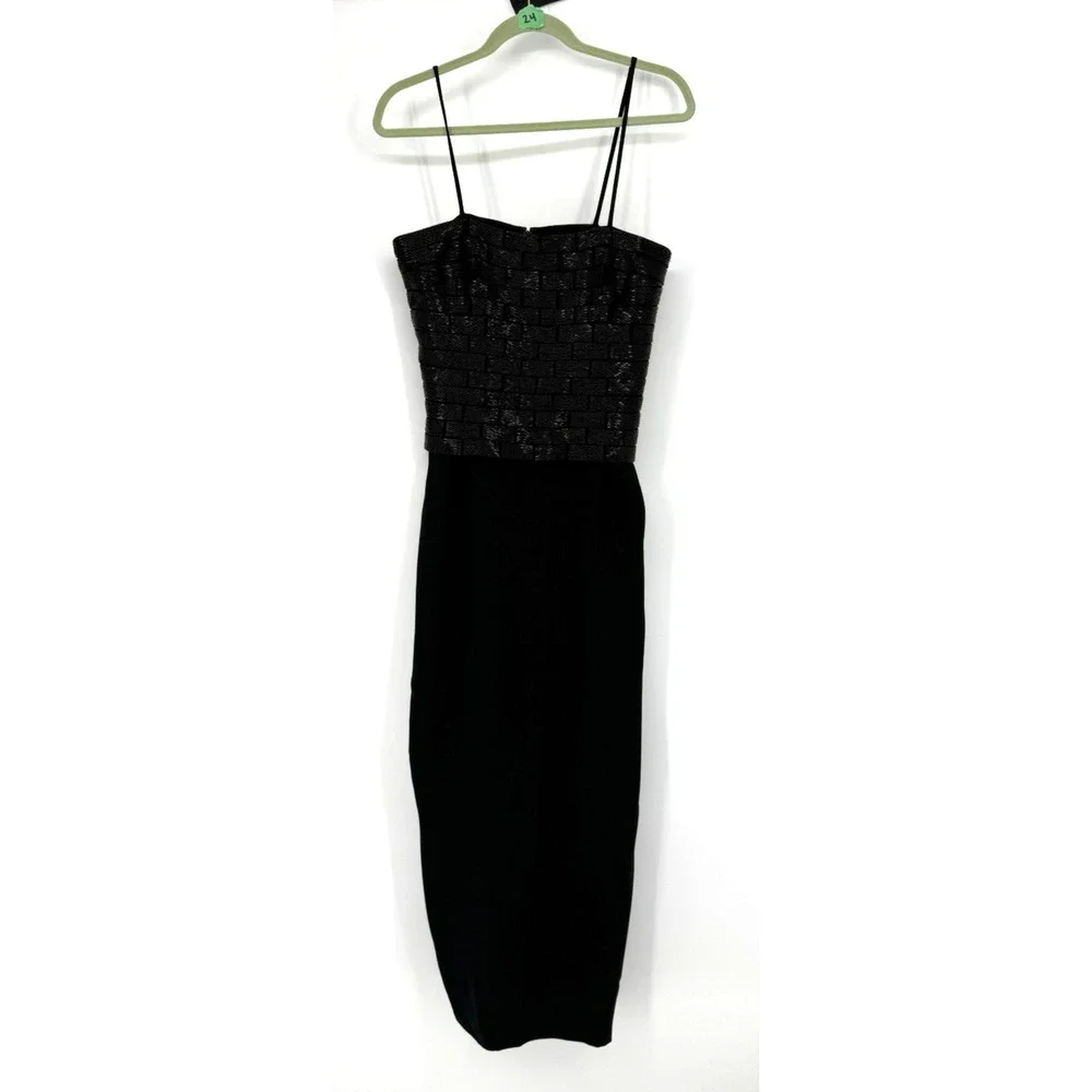 Dyamor Beaded‎ Black Midi Dress Y2K Luxe Minimalist Cocktail size 8
